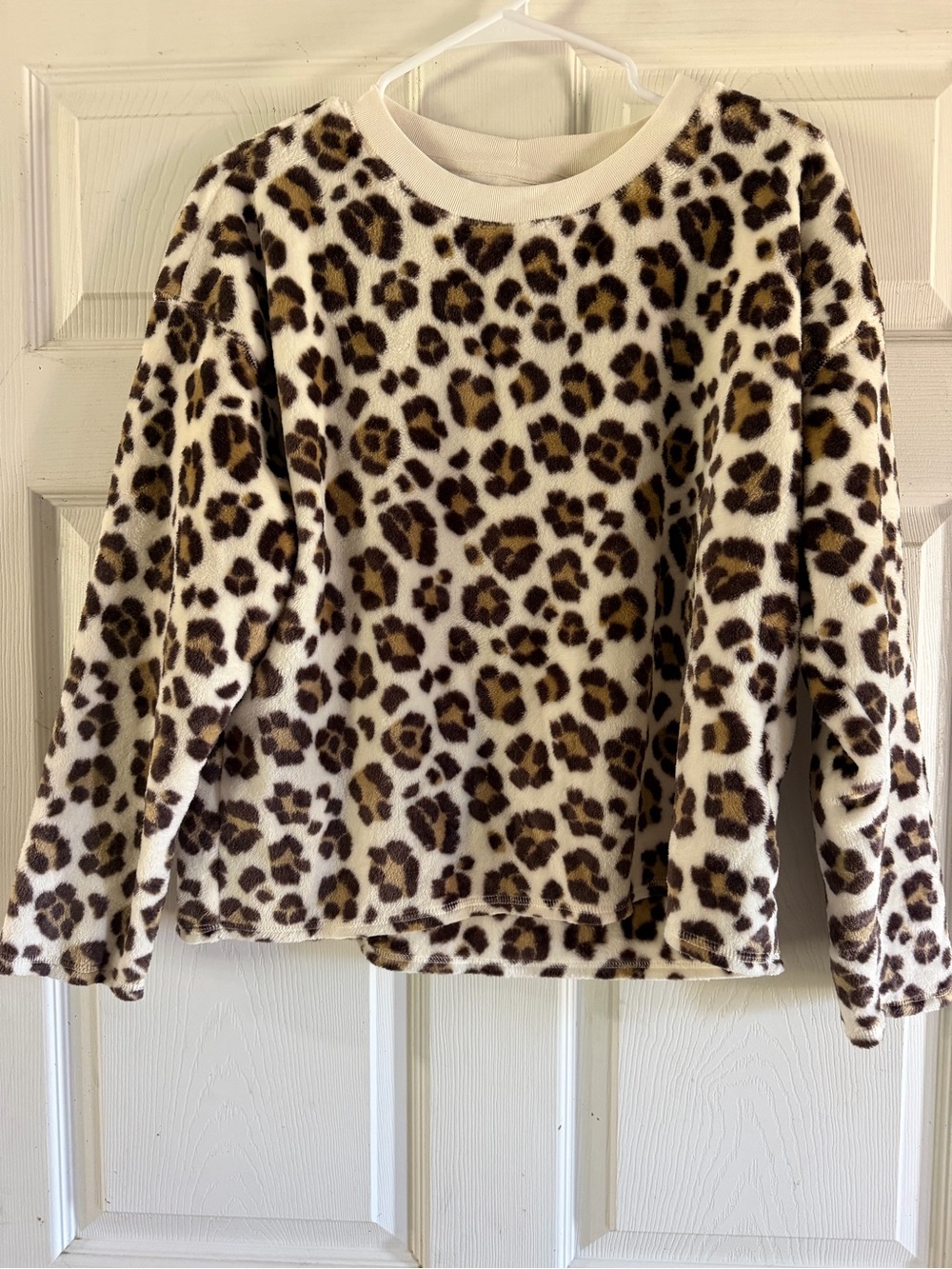 Aerie Leopard Print Fleece Pullover Shirt - Cream and Brown